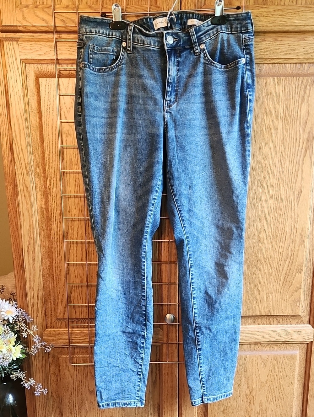 Wonderly Midrise Medium Blue Skinny Jeans, Size 12